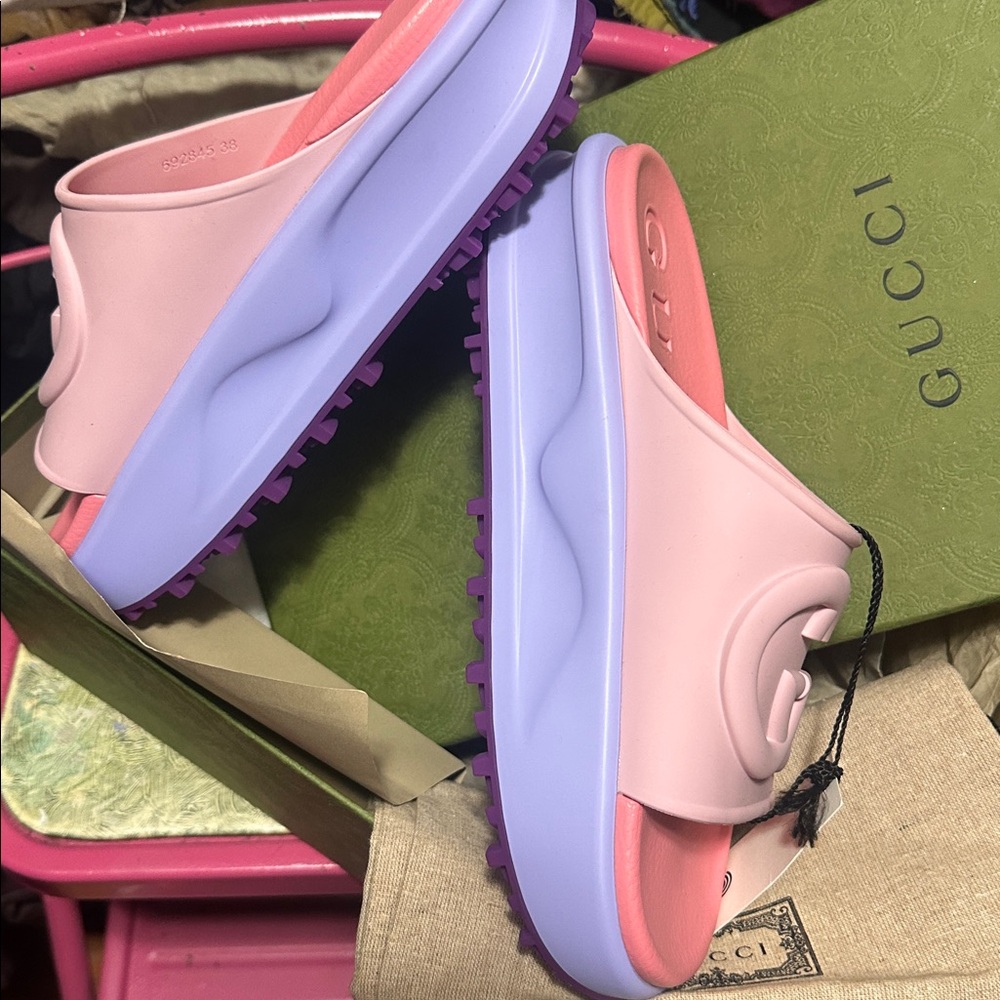 Gucci Pink and Purple Slide Sandals - Picture 3 of 3